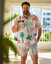 Hawaiian Vacation Style Men's Plus Size Pockets Shirt Shorts Suit